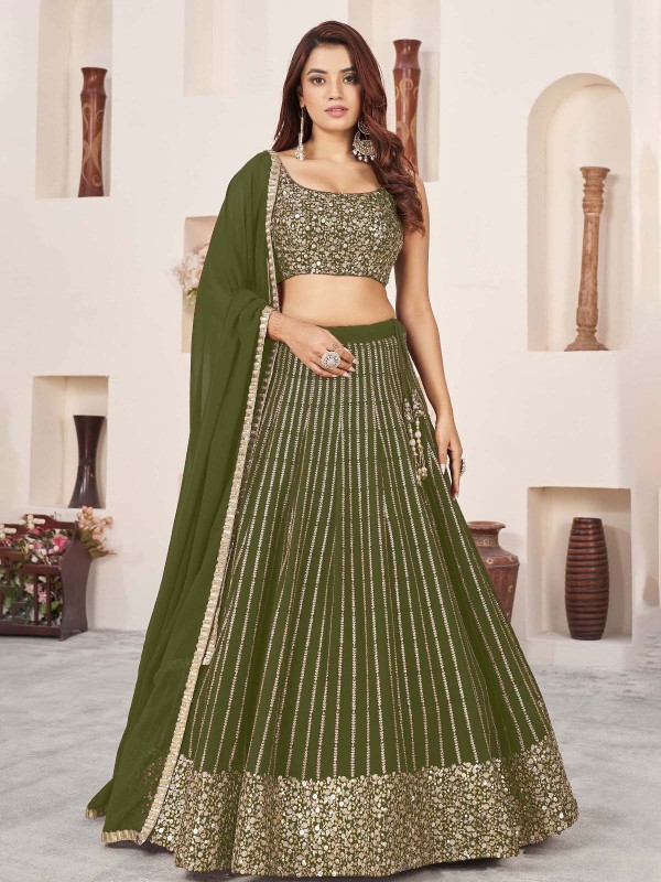 Olive Green Georgette Lehenga Choli